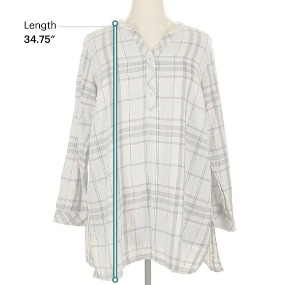 J.Jill Size XL 3/4 grey plaid sleeve button-down shirt - Picture 6 of 8